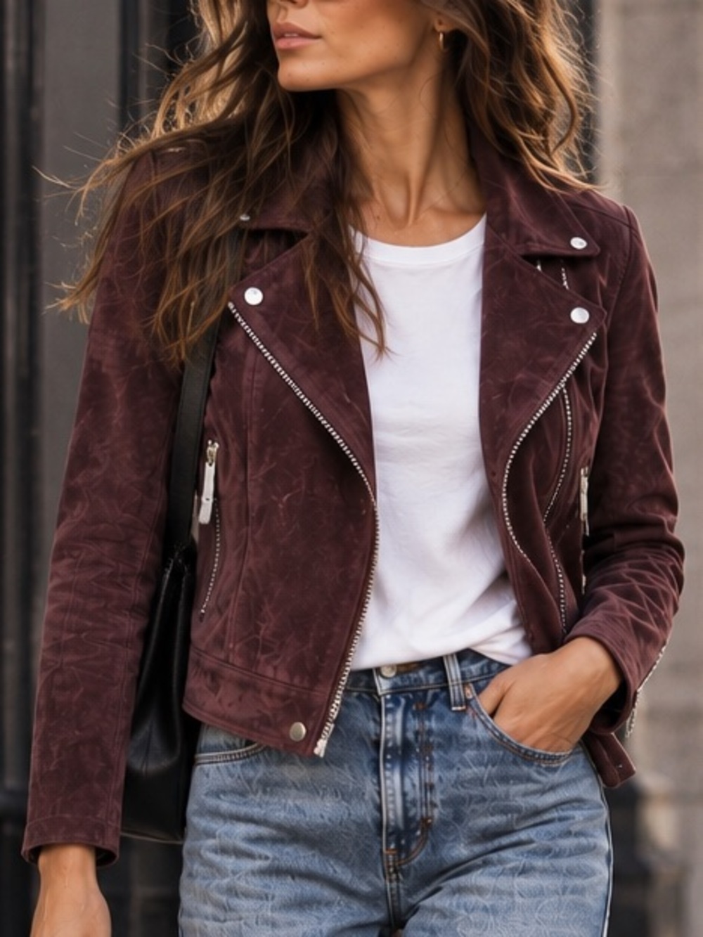 NWT Blank NYC Suede Moto Jacket $198. Plum Burgundy Size M